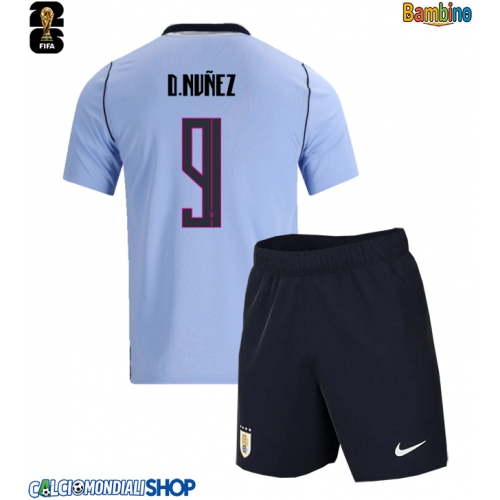Maglie da calcio Uruguay Darwin Nunez #9 Prima Maglia Bambino Mondiali 2026  Manica Corta + Pantaloni corti)